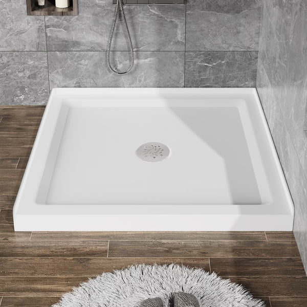 Acrylic Shower Base 36"W x 36"D x 5.5"H – Non-Slip, Center Drain, 3 Walls