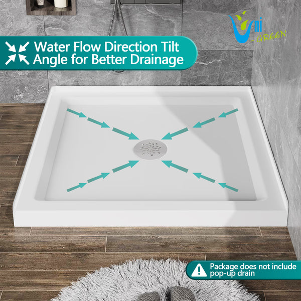 Acrylic Shower Base 36"W x 36"D x 5.5"H – Non-Slip, Center Drain, 3 Walls