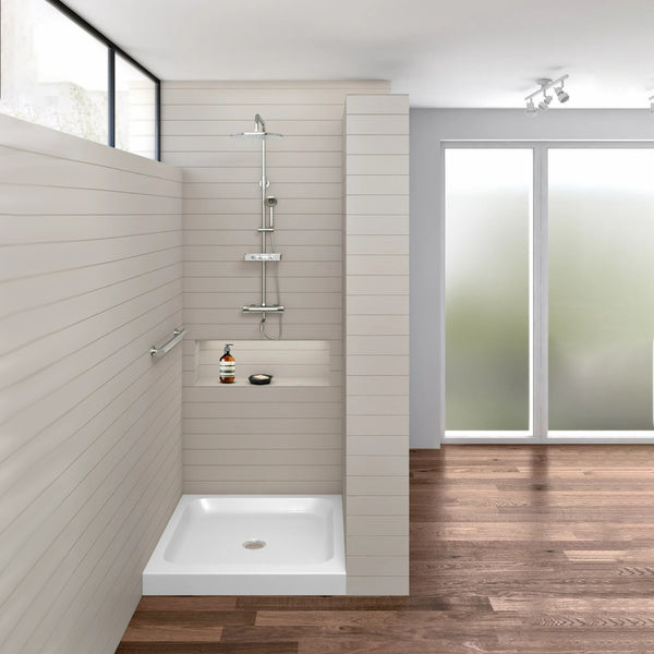 Acrylic Shower Base 36"W x 36"D x 5.5"H – Non-Slip, Center Drain, 3 Walls