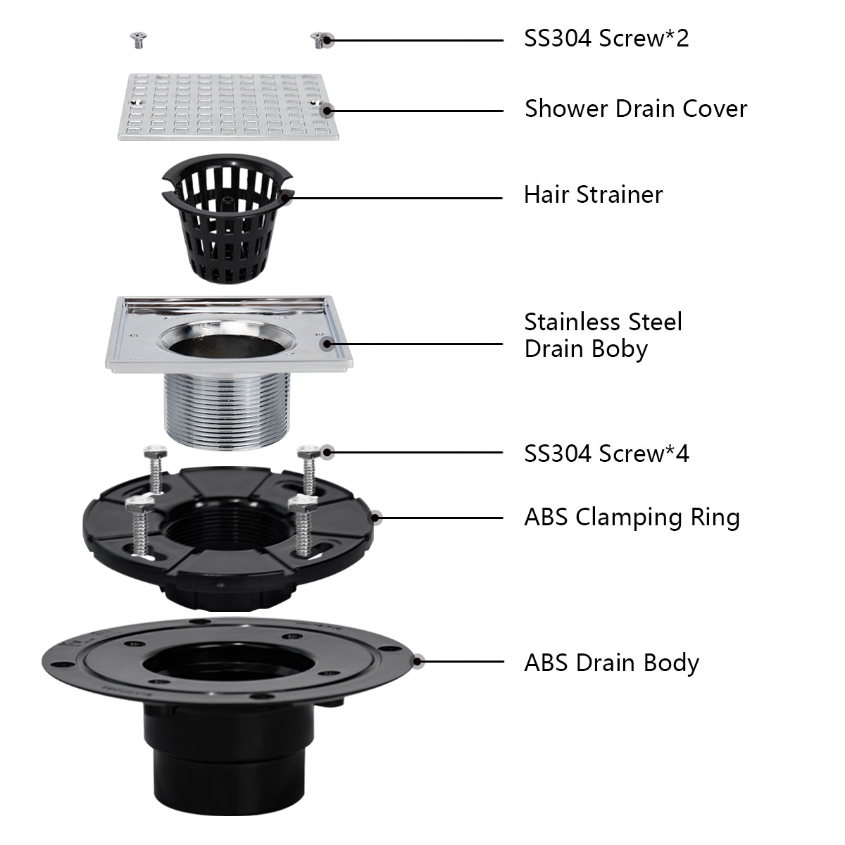 4-1/4 Square Design Tile In Shower Drain, Chromed for Low Profile Shower Pan     UGSD002-B