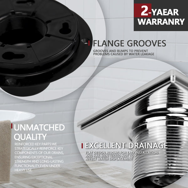 4-1/4 Square Design Tile In Shower Drain, Chromed for Low Profile Shower Pan     UGSD002-B