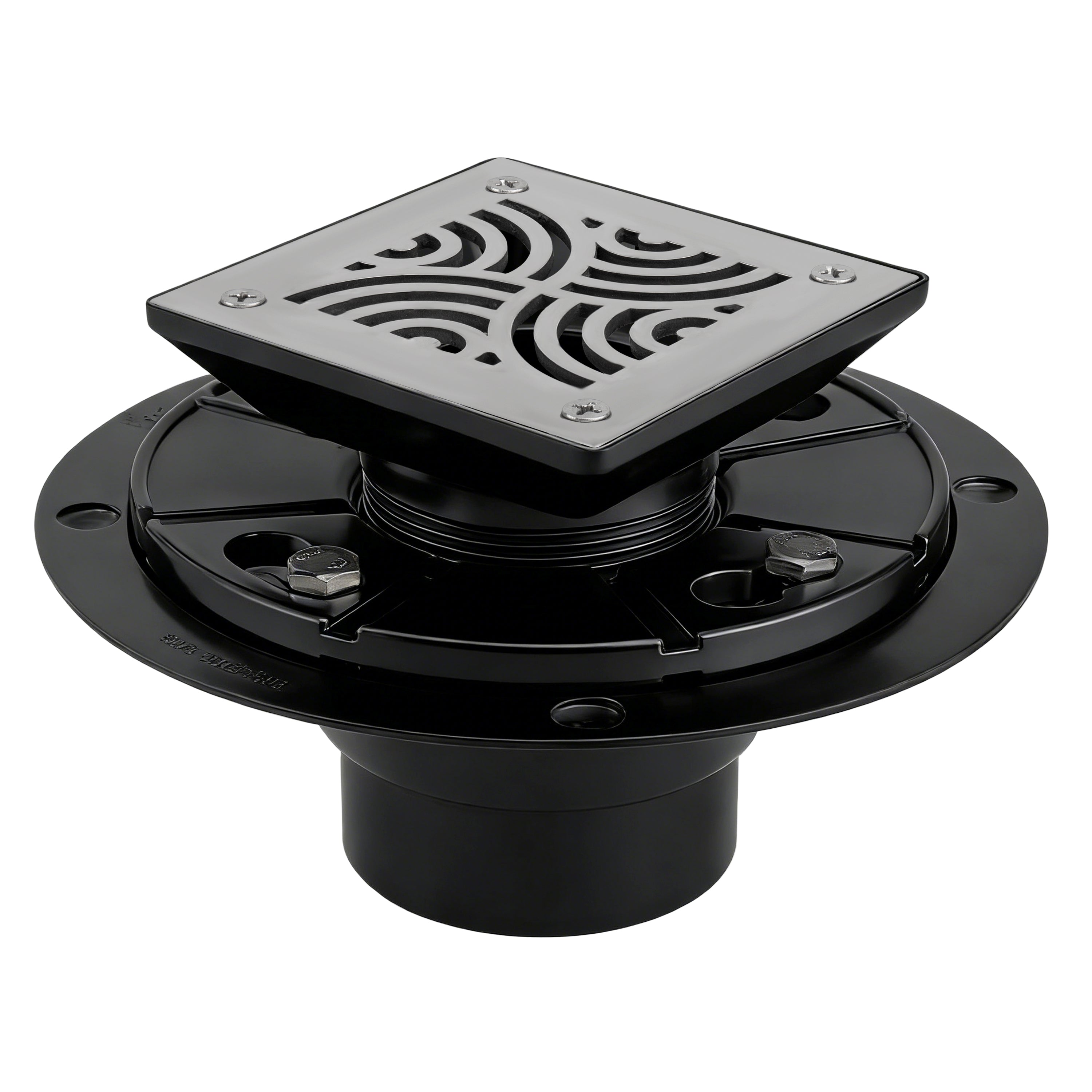 ABS Square Shower Drain for Low Profile Show Pan Drain with SS 304 Decor Swirl Grate  UGSD001-ABS