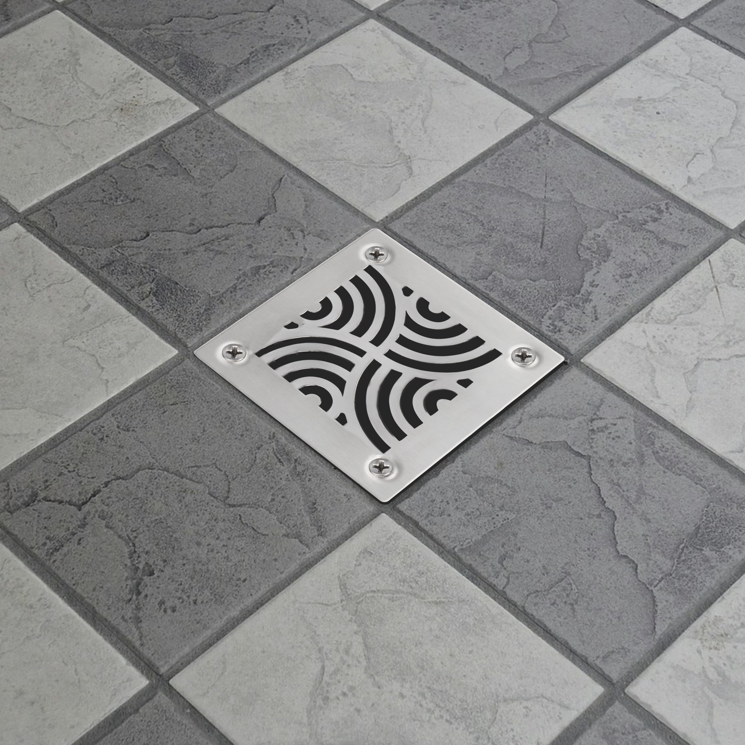 ABS Square Shower Drain for Low Profile Show Pan Drain with SS 304 Decor Swirl Grate  UGSD001-ABS
