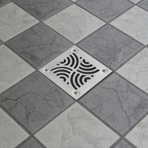 ABS Square Shower Drain for Low Profile Show Pan Drain with SS 304 Decor Swirl Grate  UGSD001-ABS