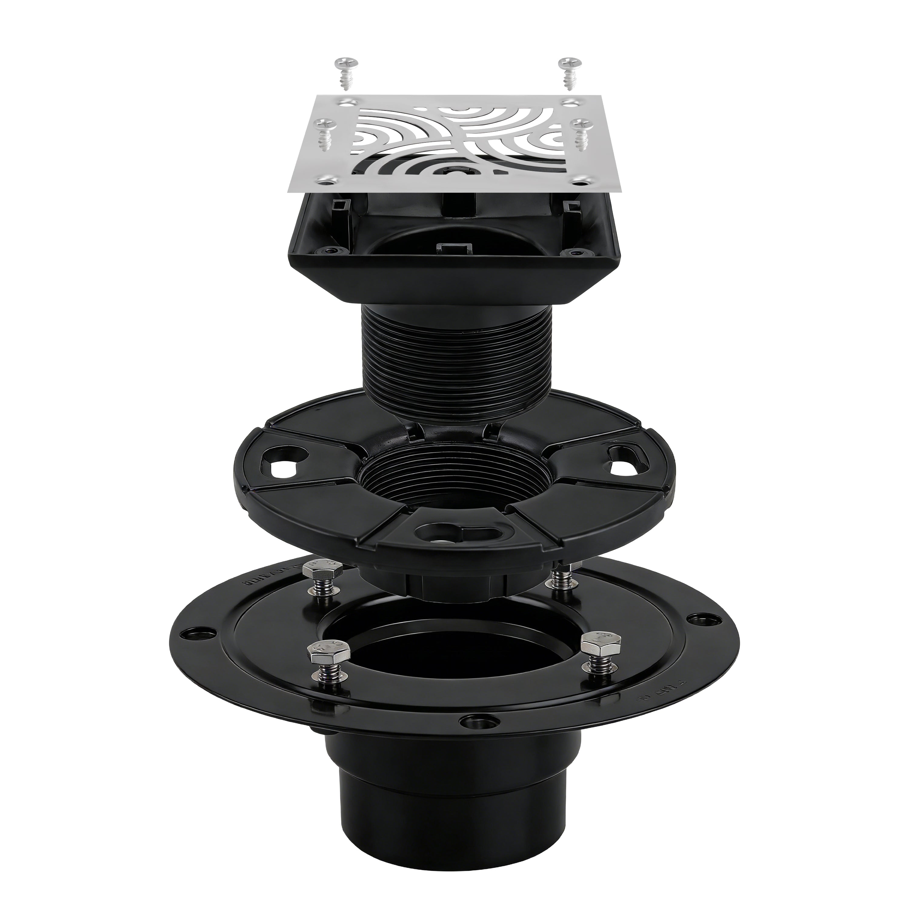 ABS Square Shower Drain for Low Profile Show Pan Drain with SS 304 Decor Swirl Grate  UGSD001-ABS