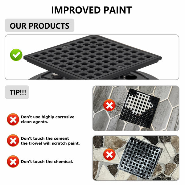 Square Shower Drain for Low Profile Show Pan Drain, ABS Construction Neo Style