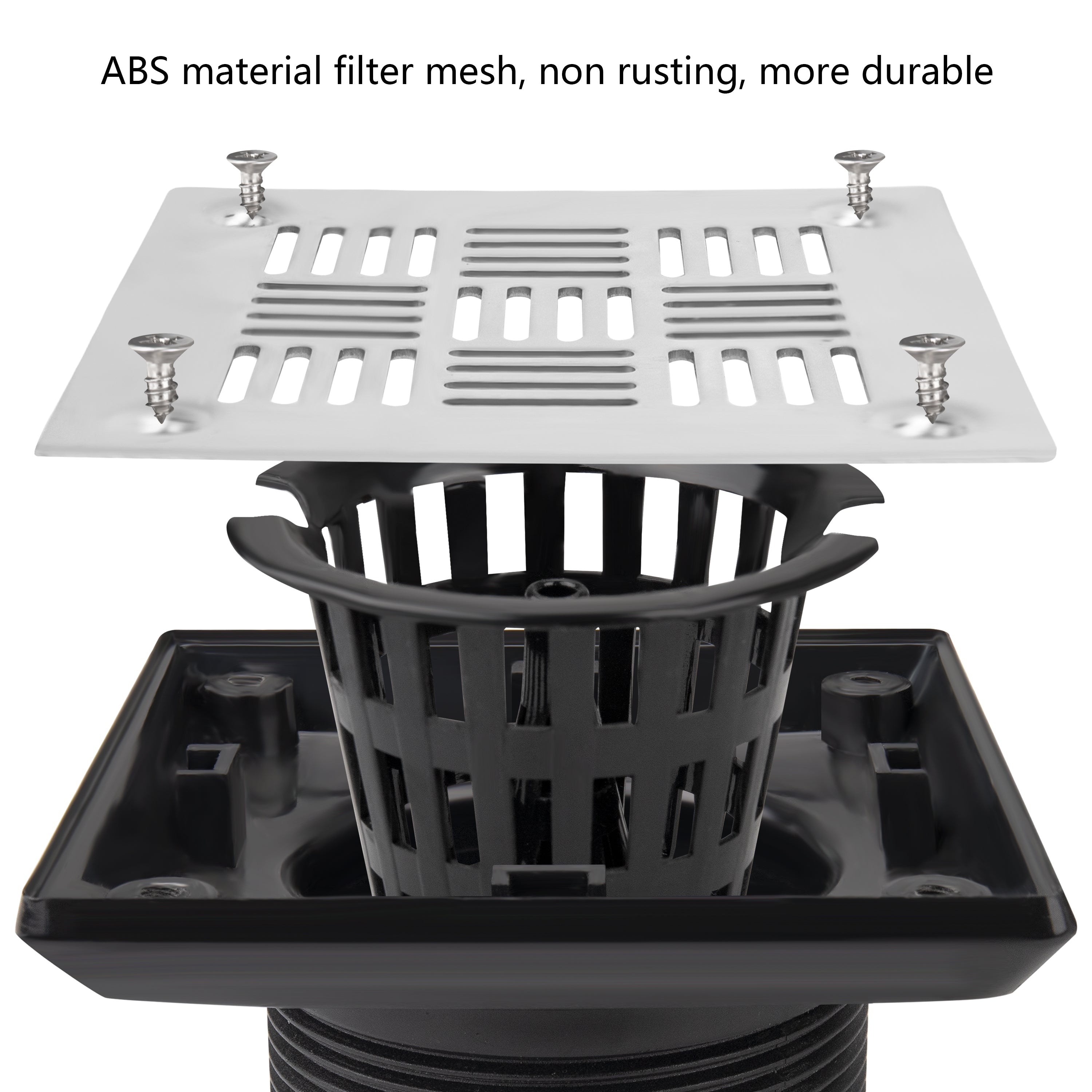 Square Shower Drain for Low Profile Show Pan Drain, ABS Construction Neo Style