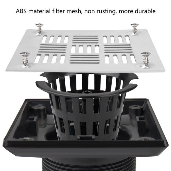 Square Shower Drain for Low Profile Show Pan Drain, ABS Construction Neo Style
