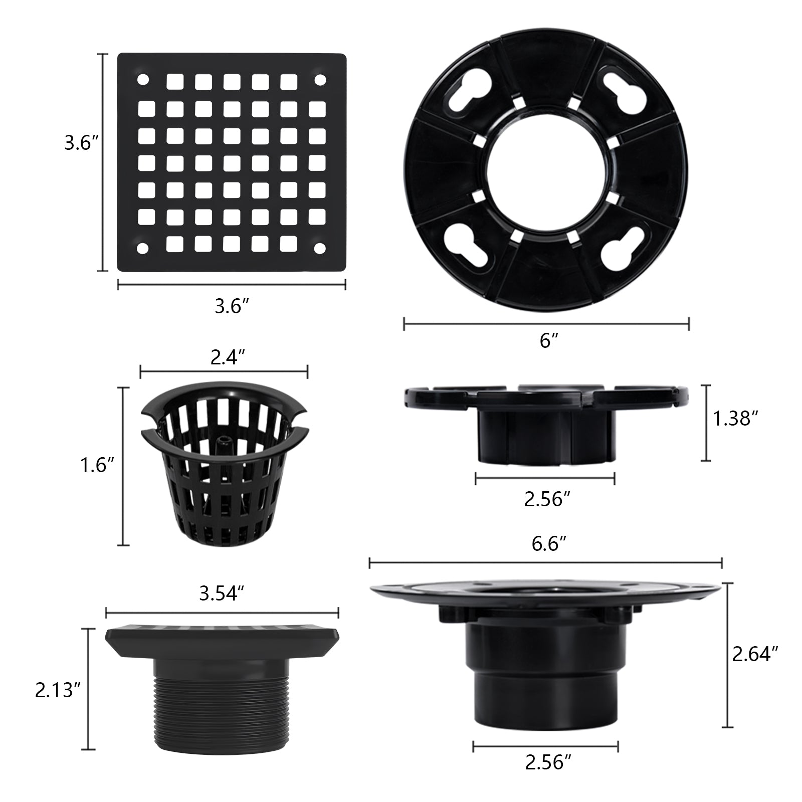 3-1/2 Inch Mission Shower Drain for Low Profile Shower Drain with SS 304 Grating Different Patterns– Matte Black