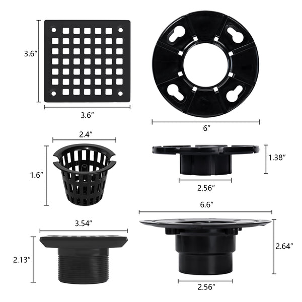 3-1/2 Inch Mission Shower Drain for Low Profile Shower Drain with SS 304 Grating Different Patterns– Matte Black