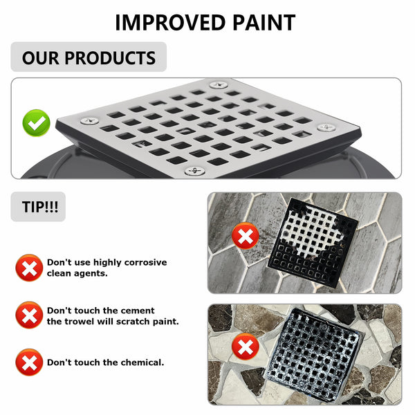 ABS Square Shower Drain for Low Profile Shower Drain with SS 304 Grating Different Patterns