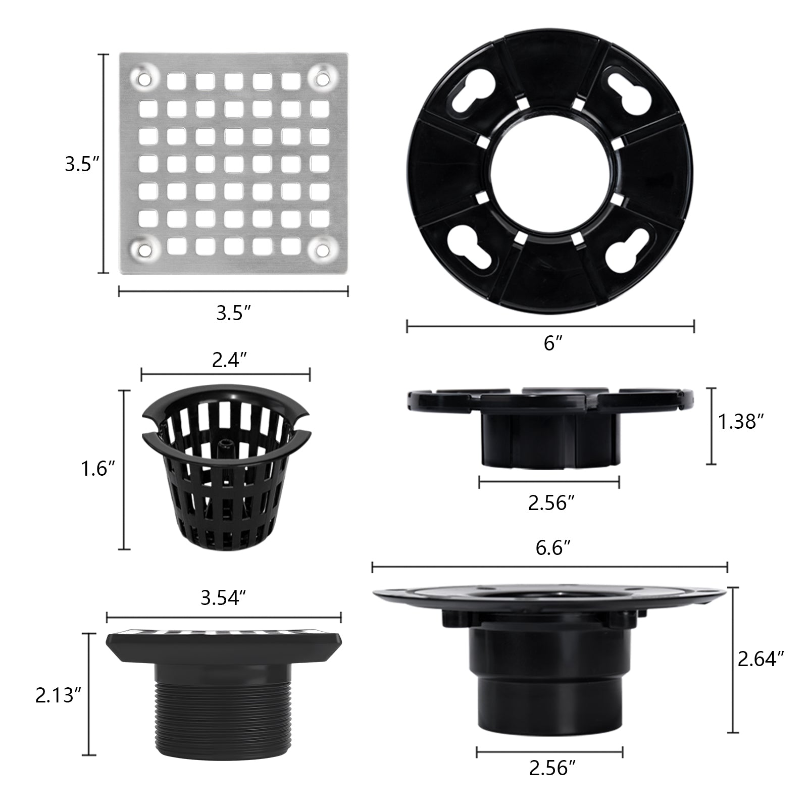 ABS Square Shower Drain for Low Profile Shower Drain with SS 304 Grating Different Patterns