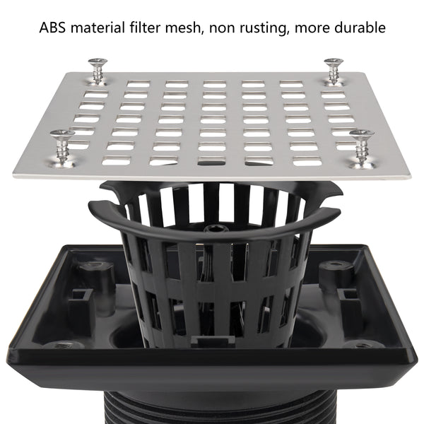 ABS Square Shower Drain for Low Profile Shower Drain with SS 304 Grating Different Patterns