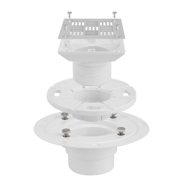 3-1/2" Square Shower Drain for Low Profile Show Pan Drain with SS304 Grating Neo Style PVC