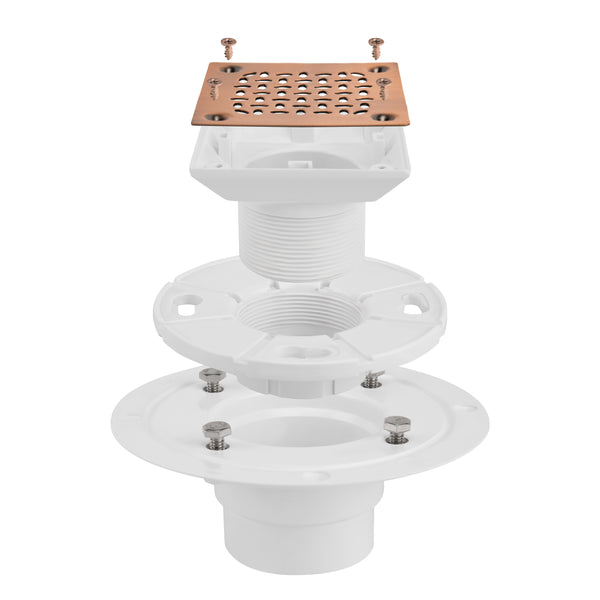 PVC Square Shower Drain for Low Profile Show Pan Drain with Grating Dip Bronze Finish