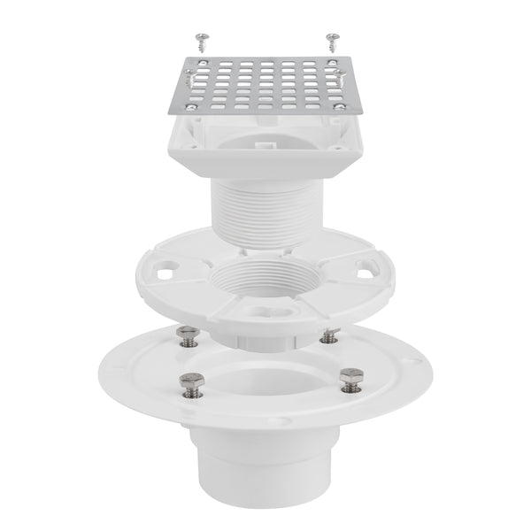 Square Shower Drain Low Profile Show Pan Drain with SS304 Grating Mission Style PVC Construction