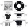 4-1/4" Square Shower Floor Drain with Flange, Stainless Steel in Chrome Plate