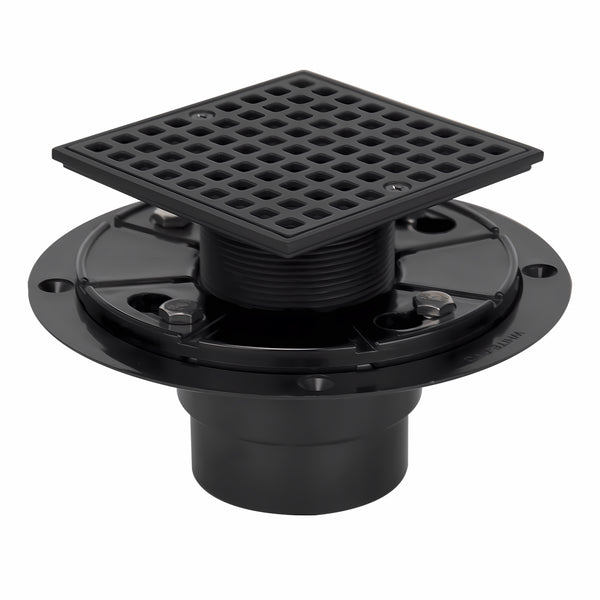 4-1/4 Square Shower Drain, Matte Black Strainer with Hair Catcher UGSD002-MB