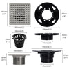 4-1/4 Inch Square Brushed Nickel Shower Drain Kit with ABS Flange for 2 or 3 Inch Pipe