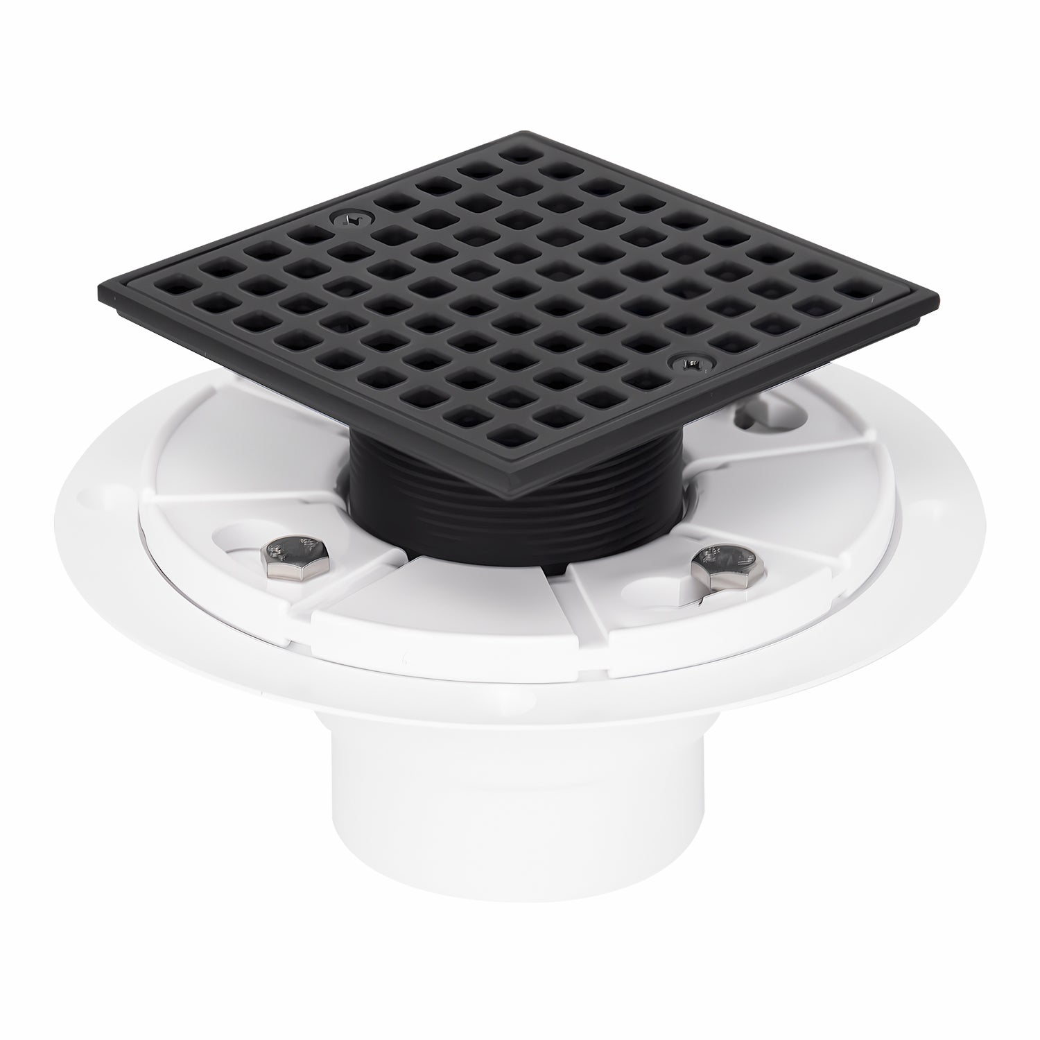 4-1/4 Square Shower Drain, Matte Black Strainer with Hair Catcher UGSD002-MB