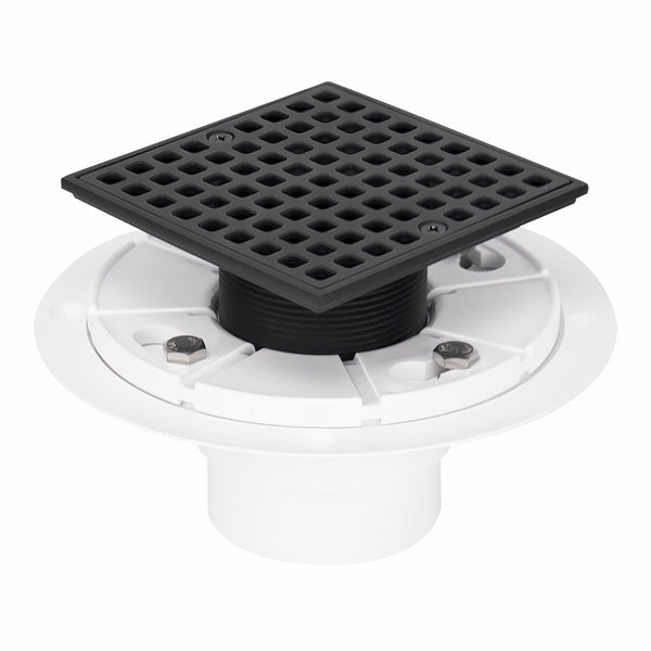 4-1/4 Square Shower Drain, Matte Black Strainer with Hair Catcher UGSD002-MB