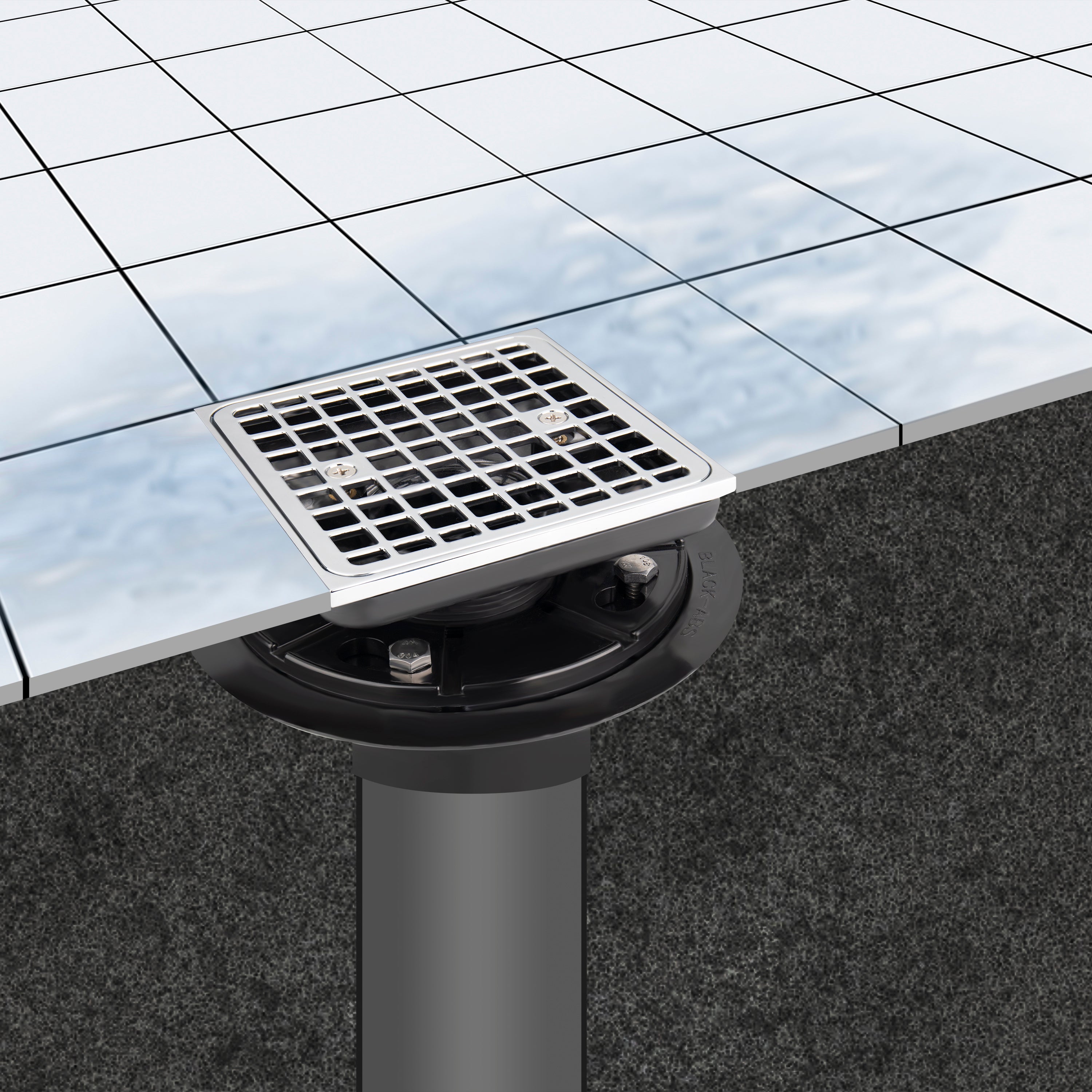 Square Tile-In Floor Drain With SS304 Strainer For Bathroom Chrome Plated UGSD003-ABS