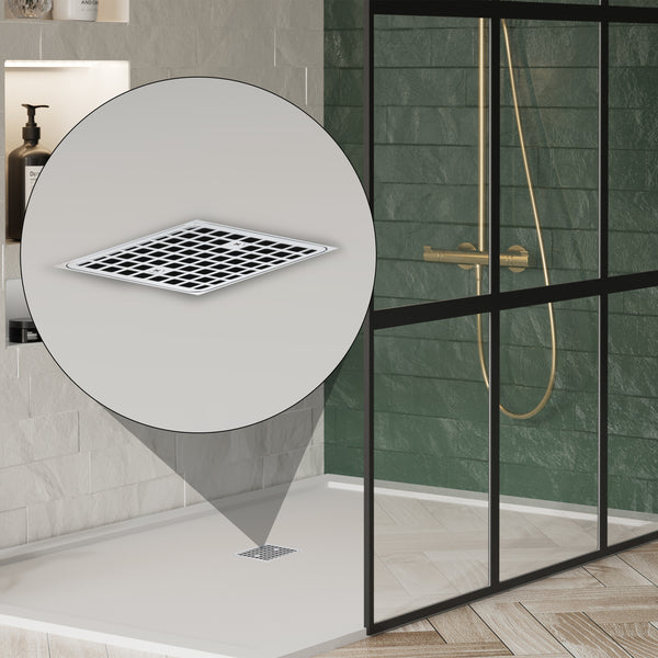 Square Tile-In Floor Drain With SS304 Strainer For Bathroom Chrome Plated UGSD003-ABS