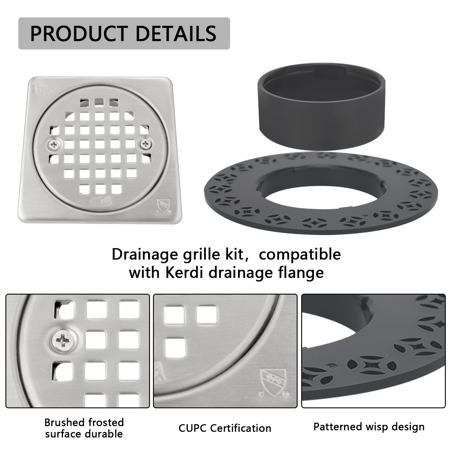 4 Inch Brushed Nickel Shower Drain Kit with Integrated Bonding Flange, Compatible with Schluter Shower Pan and Kit for 2 Inch Pipe