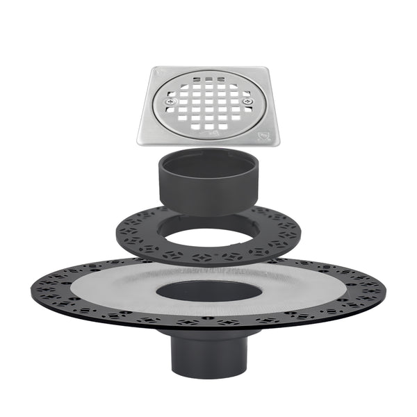 4 Inch Brushed Nickel Shower Drain Kit with Integrated Bonding Flange, Compatible with Schluter Shower Pan and Kit for 2 Inch Pipe
