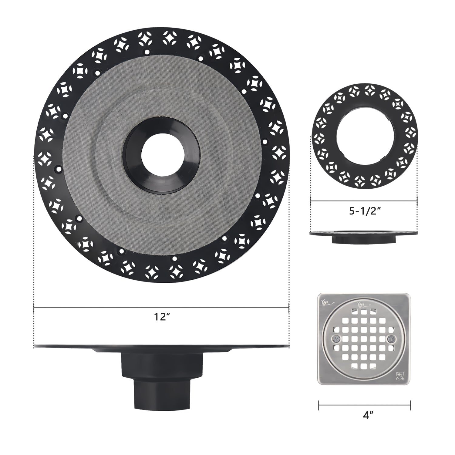 4 Inch Brushed Nickel Shower Drain Kit with Integrated Bonding Flange, Compatible with Schluter Shower Pan and Kit for 2 Inch Pipe
