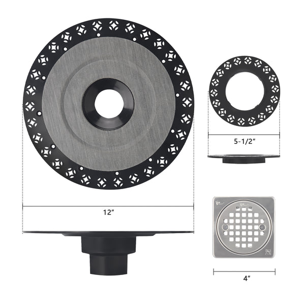 4 Inch Brushed Nickel Shower Drain Kit with Integrated Bonding Flange, Compatible with Schluter Shower Pan and Kit for 2 Inch Pipe
