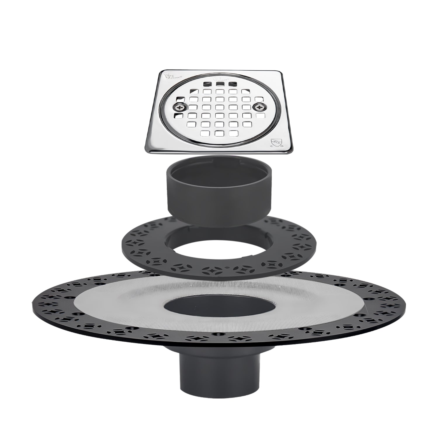 4 Inch Chrome Shower Drain Kit with Integrated Bonding Flange, Compatible with Schluter Shower Pan and Kit for 2 or 3 Inch Pipe
