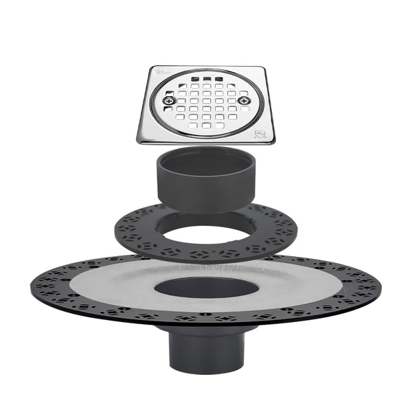 4 Inch Chrome Shower Drain Kit with Integrated Bonding Flange, Compatible with Schluter Shower Pan and Kit for 2 or 3 Inch Pipe