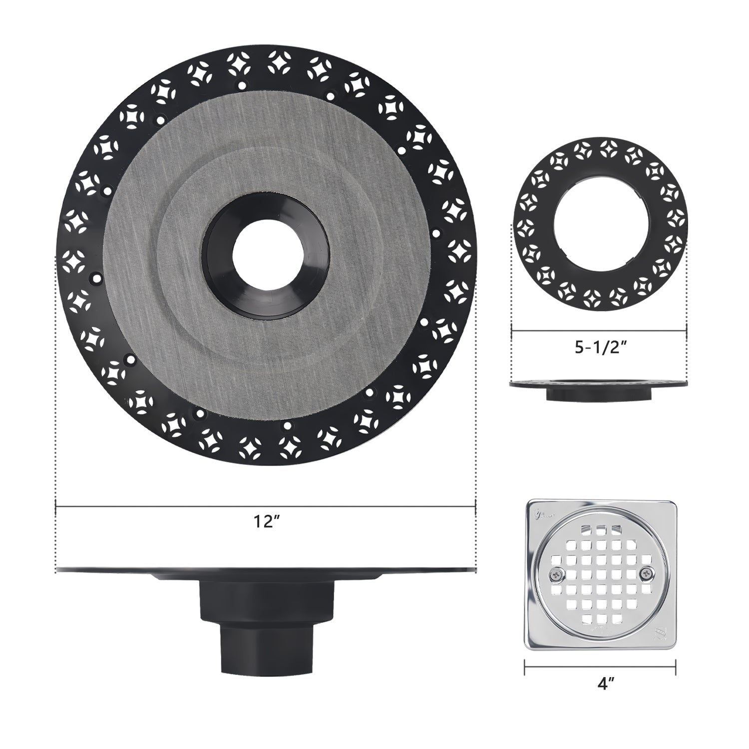 4 Inch Chrome Shower Drain Kit with Integrated Bonding Flange, Compatible with Schluter Shower Pan and Kit for 2 or 3 Inch Pipe