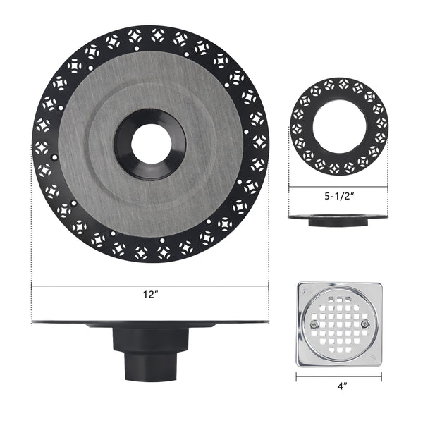 4 Inch Chrome Shower Drain Kit with Integrated Bonding Flange, Compatible with Schluter Shower Pan and Kit for 2 or 3 Inch Pipe