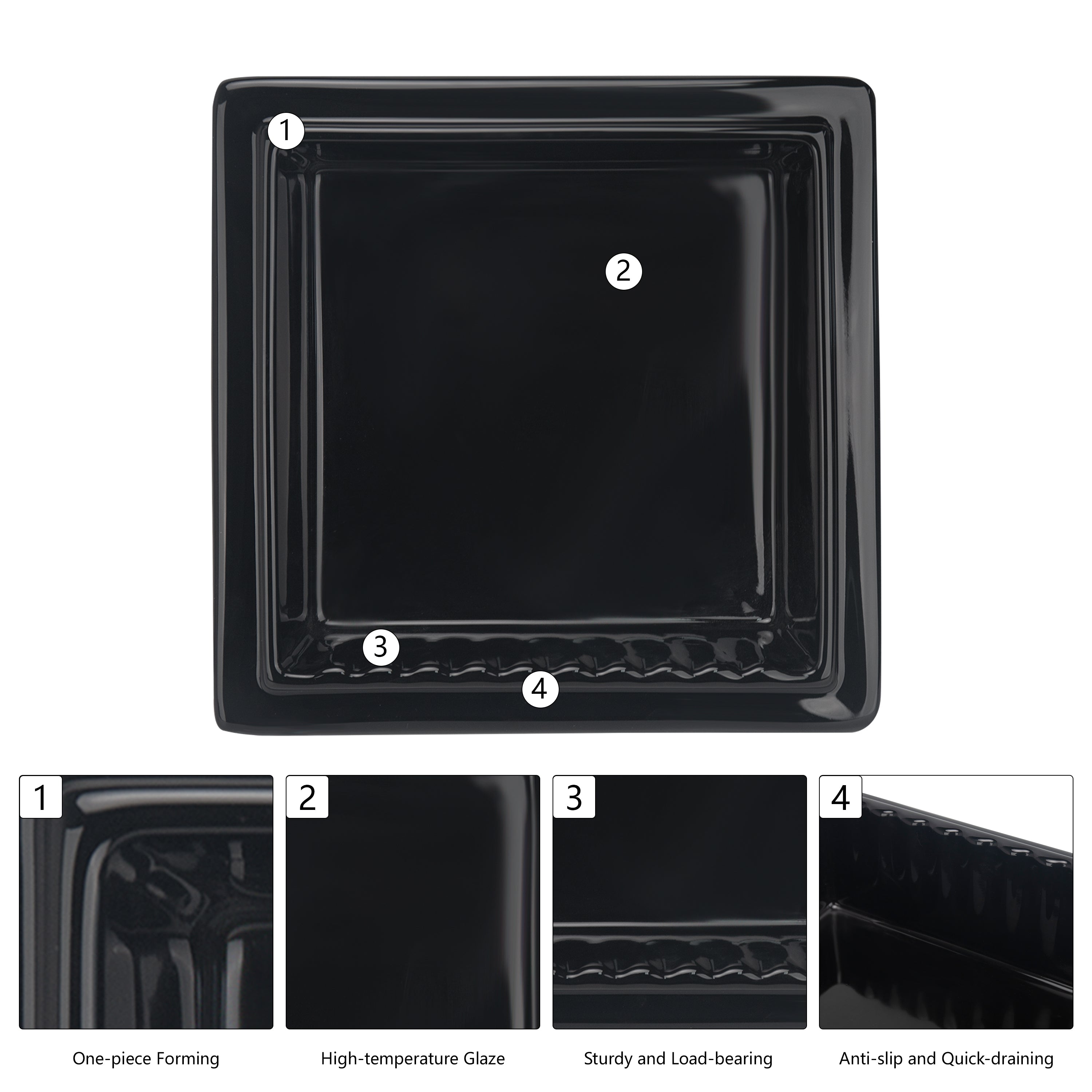 Ceramic Recessed Shower Niche (One-Piece Open Design) – Space-Saving Storage for Small Bathrooms, Freely Arrange Items