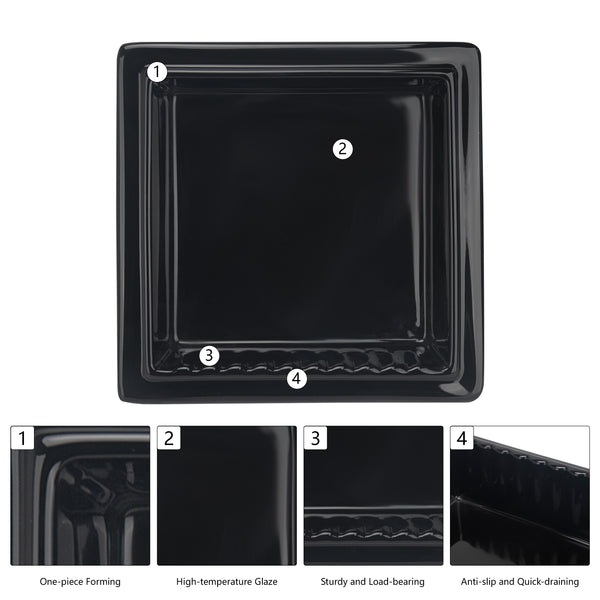 Ceramic Recessed Shower Niche (One-Piece Open Design) – Space-Saving Storage for Small Bathrooms, Freely Arrange Items