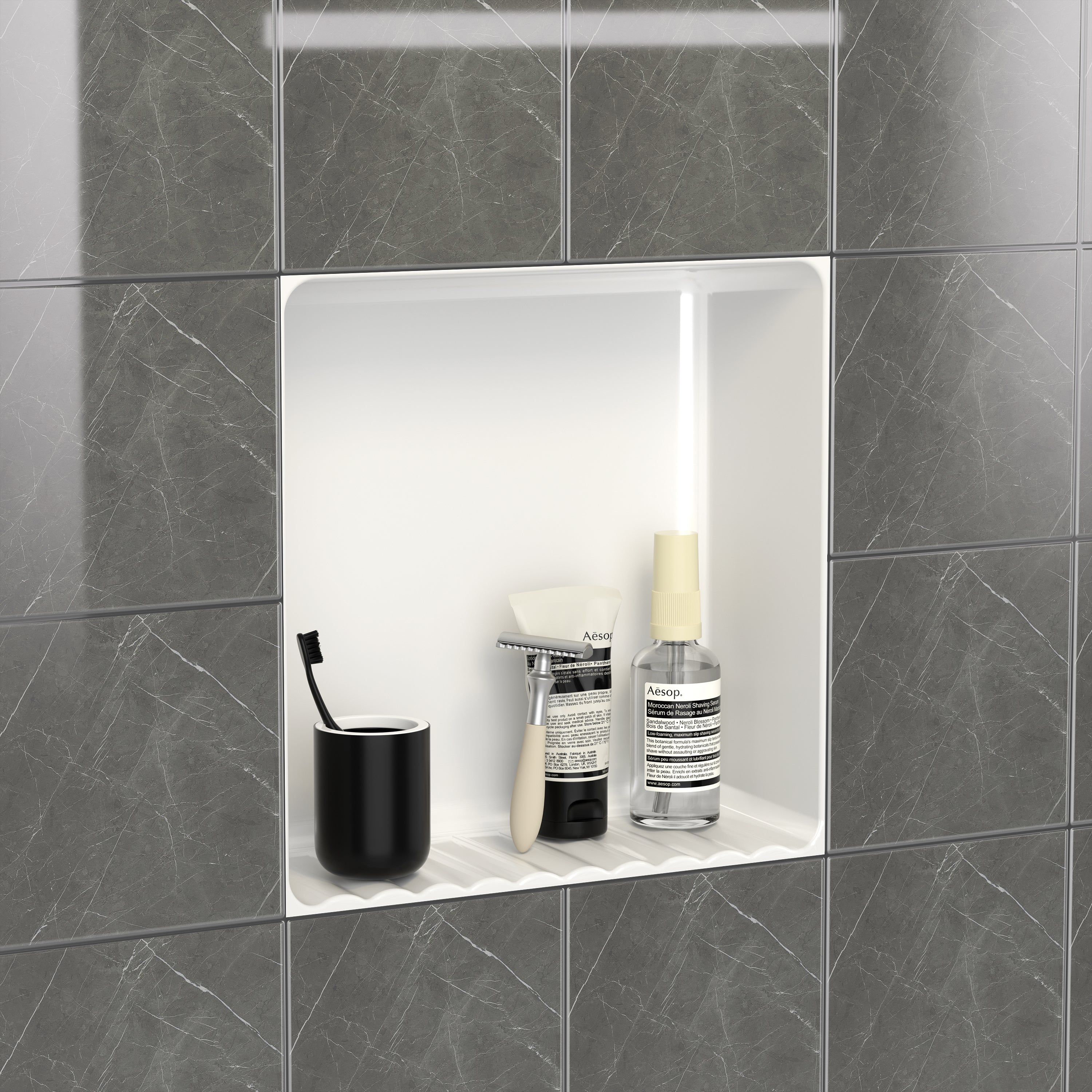 Ceramic Recessed Shower Niche (One-Piece Open Design) – Space-Saving Storage for Small Bathrooms, Freely Arrange Items