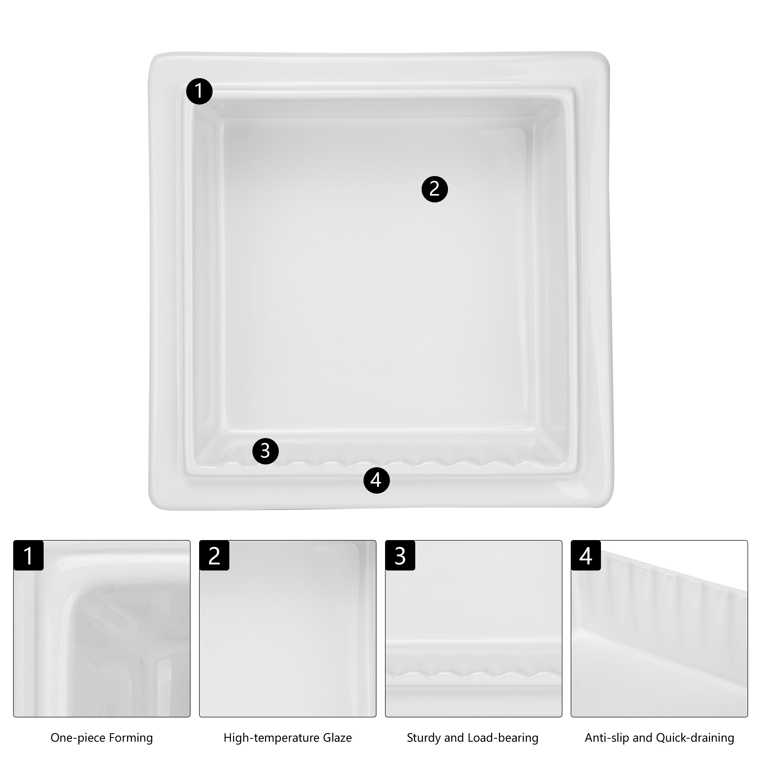 Ceramic Recessed Shower Niche (One-Piece Open Design) – Space-Saving Storage for Small Bathrooms, Freely Arrange Items