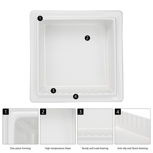 Ceramic Recessed Shower Niche (One-Piece Open Design) – Space-Saving Storage for Small Bathrooms, Freely Arrange Items