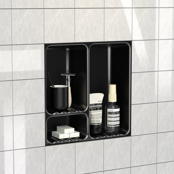 Ceramic Shower Niche, 3-Compartment Storage, High-Glaze Surface, Easy to Clean and Resists Dirt Build-Up