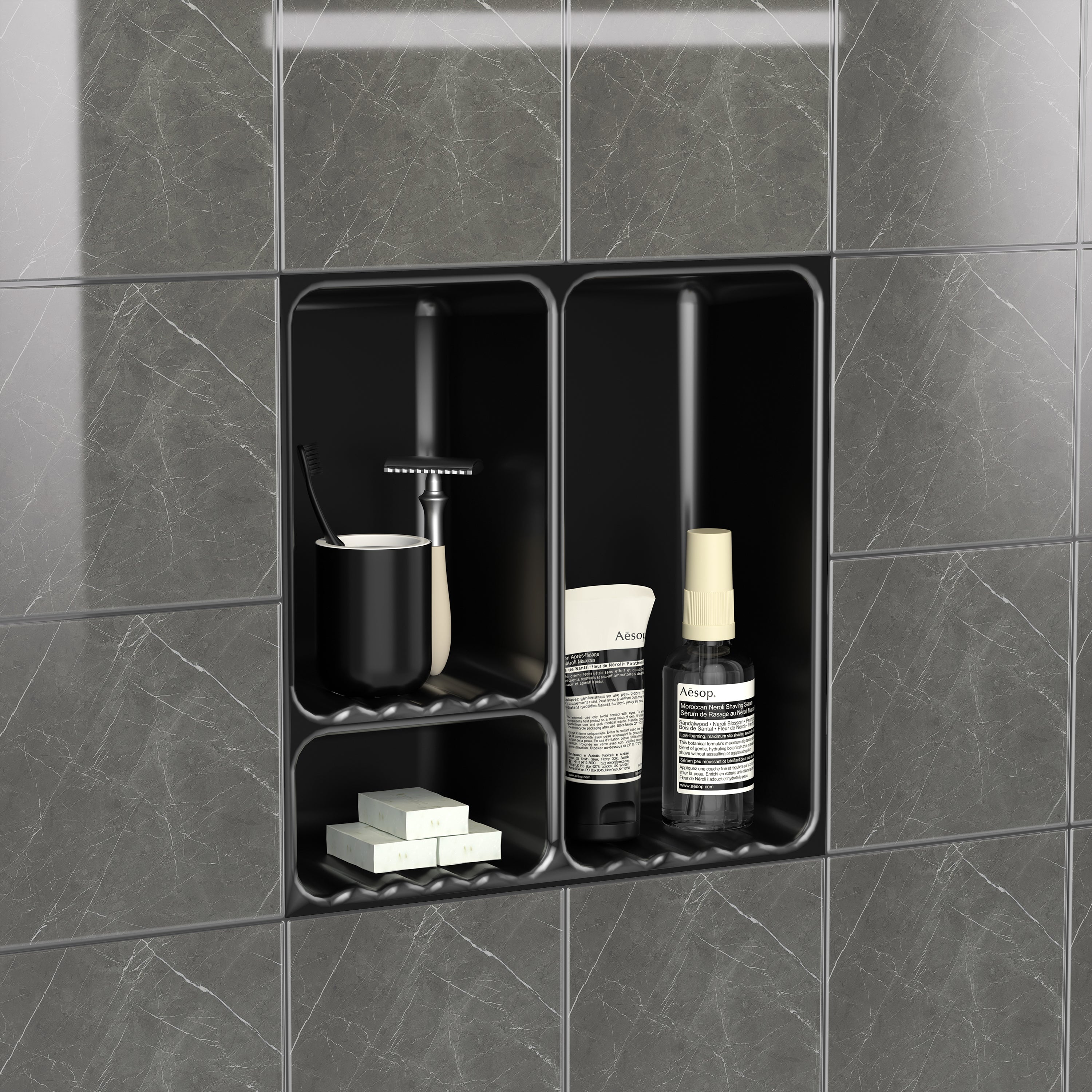 Ceramic Shower Niche, 3-Compartment Storage, High-Glaze Surface, Easy to Clean and Resists Dirt Build-Up