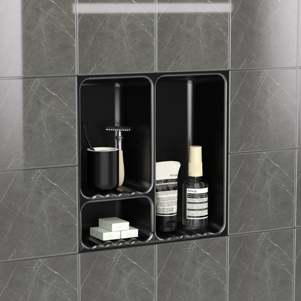 Ceramic Shower Niche, 3-Compartment Storage, High-Glaze Surface, Easy to Clean and Resists Dirt Build-Up