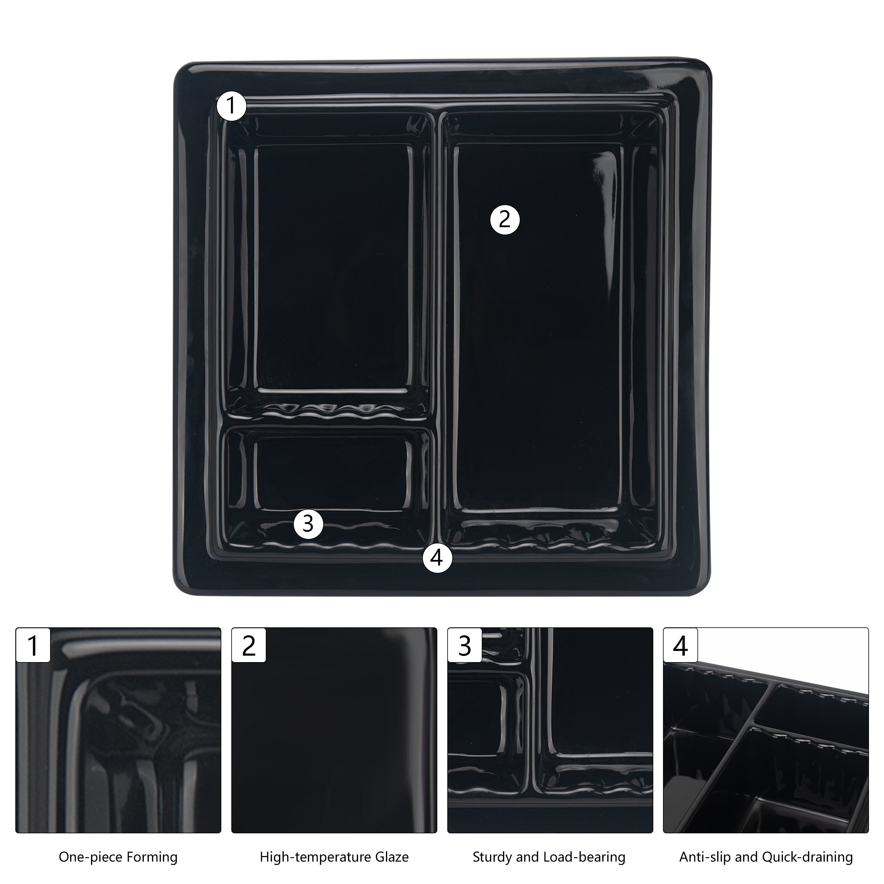 Ceramic Shower Niche, 3-Compartment Storage, High-Glaze Surface, Easy to Clean and Resists Dirt Build-Up