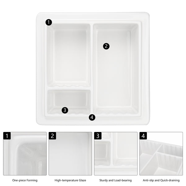 Ceramic Shower Niche, 3-Compartment Storage, High-Glaze Surface, Easy to Clean and Resists Dirt Build-Up
