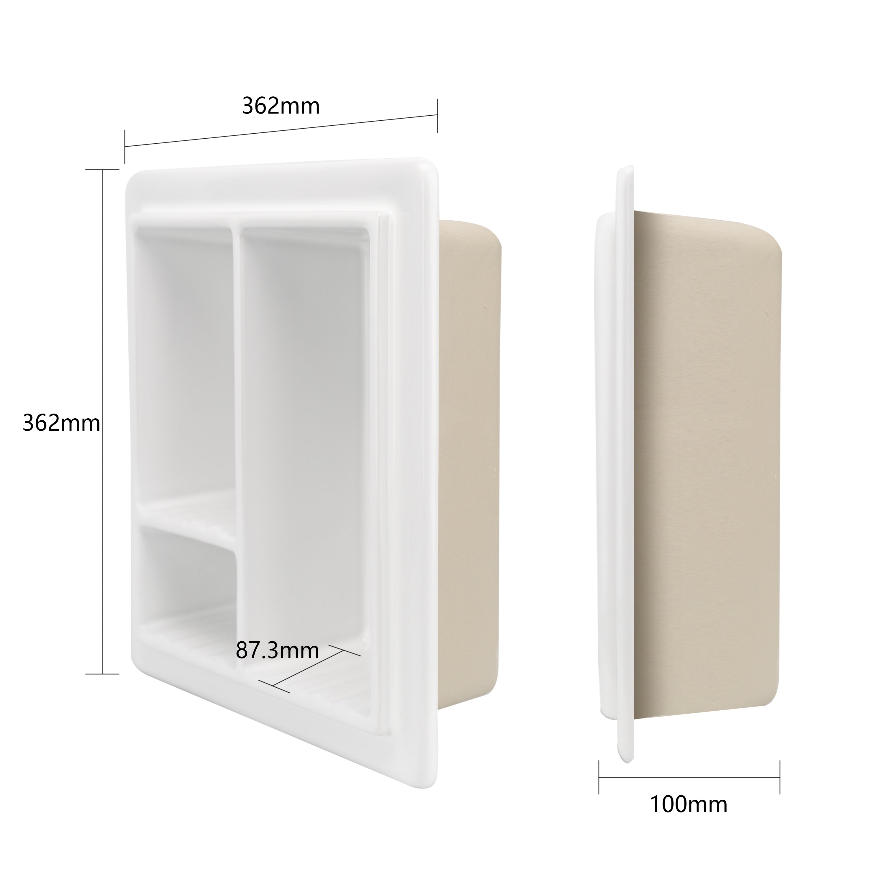Ceramic Shower Niche, 3-Compartment Storage, High-Glaze Surface, Easy to Clean and Resists Dirt Build-Up