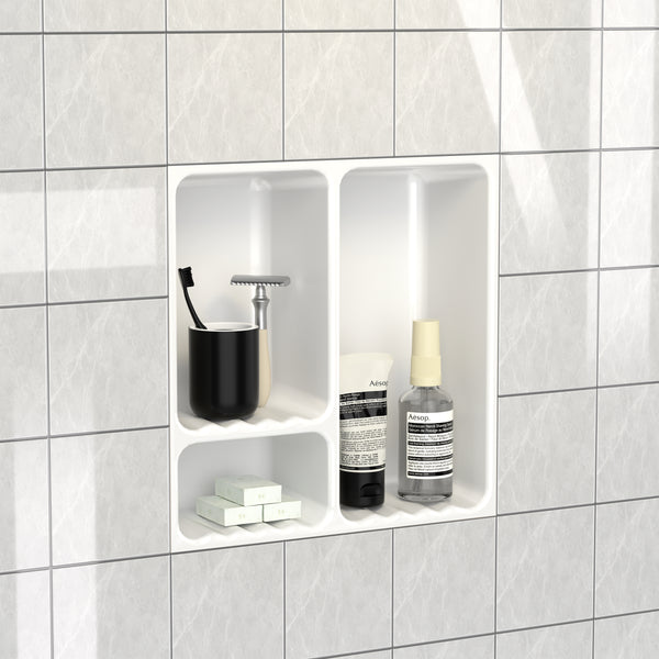 Ceramic Shower Niche, 3-Compartment Storage, High-Glaze Surface, Easy to Clean and Resists Dirt Build-Up