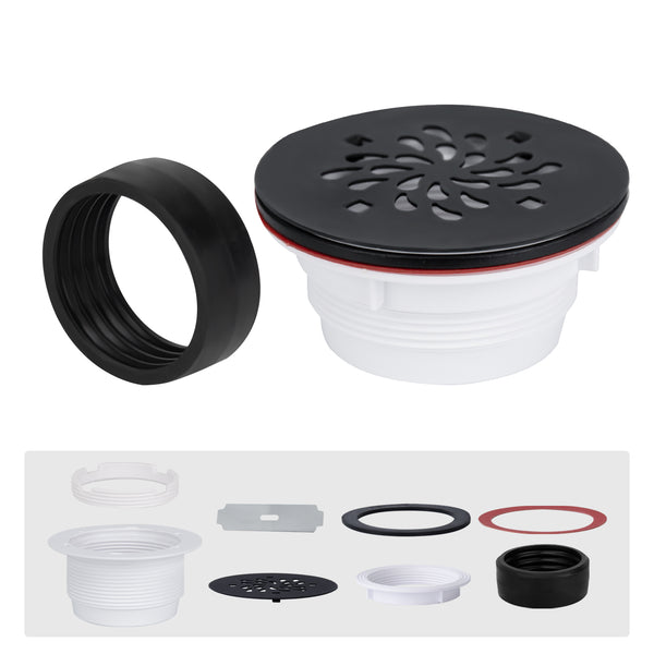 Shower Drain Matte Black No Caulk for Fiberglass /Acrylic Shower Base for 2" Pipe   UGTD002-MB