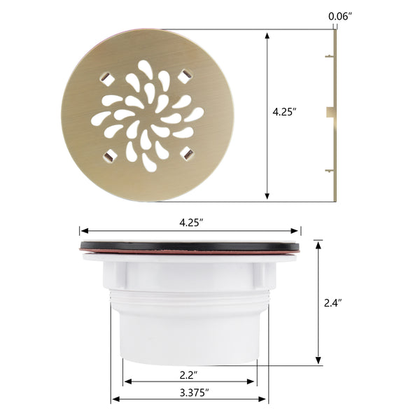 Uni-Green Champagne Bronze 4-1/4 Inch Round Shower Base Drain Solvent Welded to Fit 1.5” or 2” Pipe