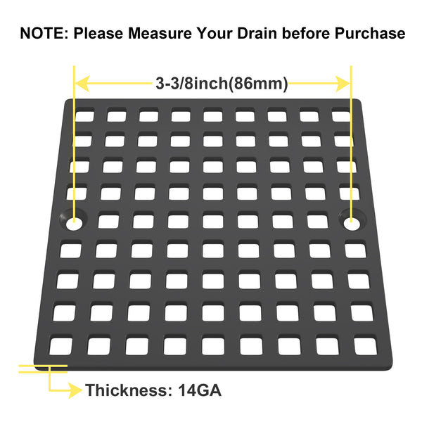 4" Shower Drain Cover Replacement Matte Black, Shower Drain Grate Square Shower Drain Strainer Grid for Bathroom Floor